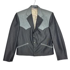 Vintage Pagano West Blazer Women 14 Pearl Leather Yoke USA Sport Coat Rockabilly